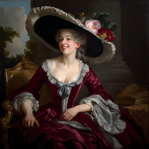 Young Lady, with a large smile, burgundy dress, by Imagine AI