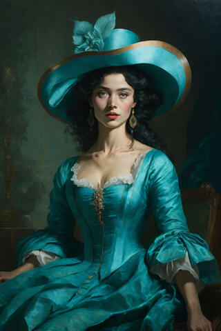 Lady with turquoise hat and dress, by Leonardo AI