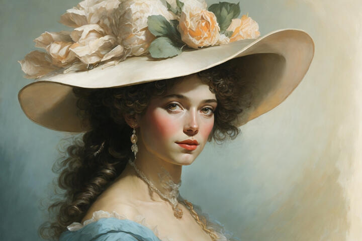 portrait of a lady with white large hat, by Leonardo AI